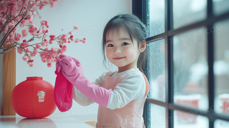 新年扫尘孩子在清洁卫生图片
