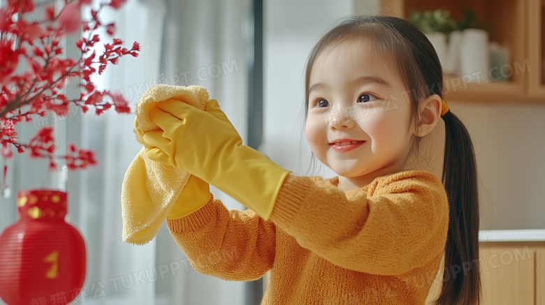 新年扫尘孩子在清洁卫生图片