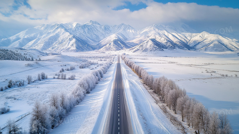 冬季下雪天积雪户外雪景图片