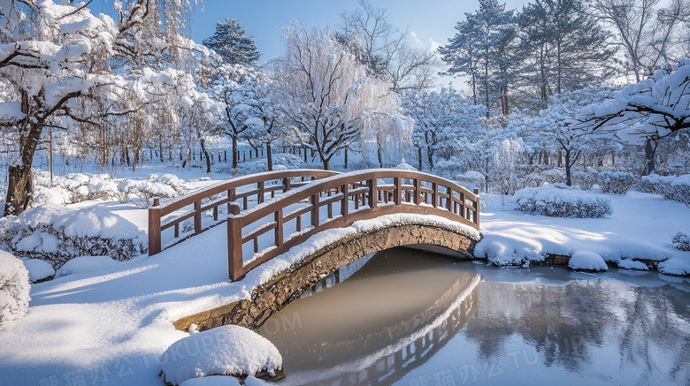 冬季下雪天中式园林古建筑图片