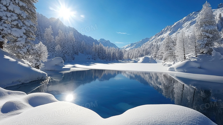 户外积雪下雪天雪景图片