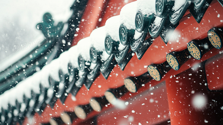 雪中的中式古建筑美景雪景图片