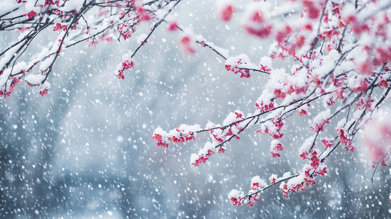 雪中绽放的梅花美景图片