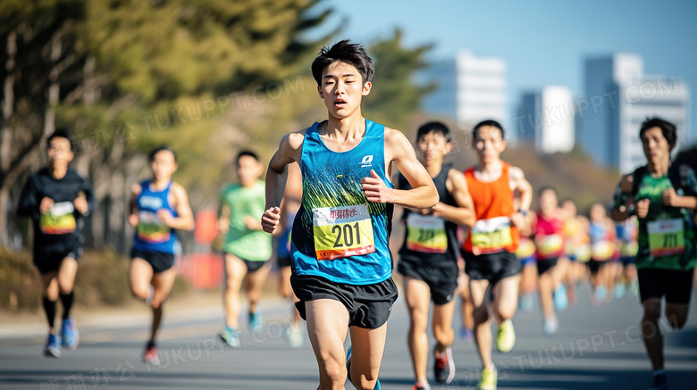 运动员正在跑马拉松图片