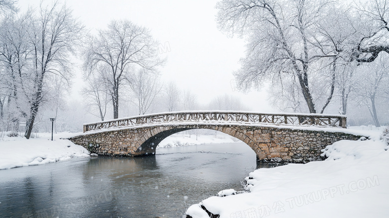 雪景下的古桥图片