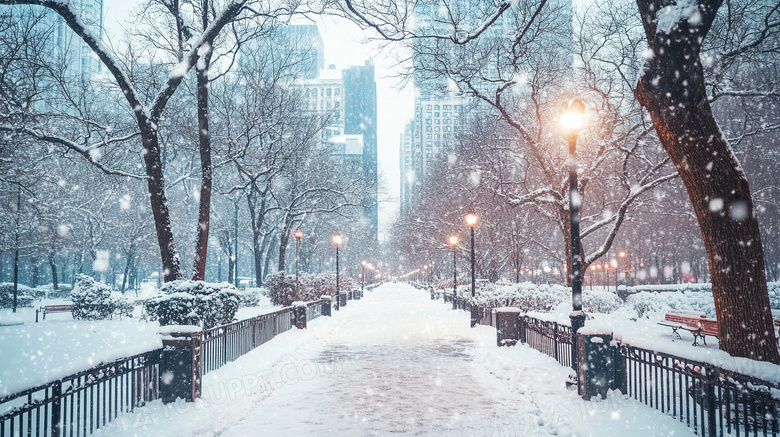 城市的下雪天图片