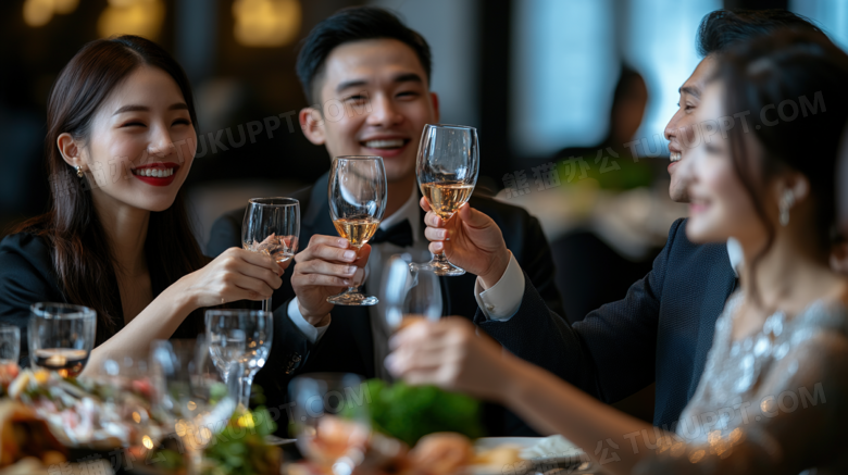 企业年会晚宴碰杯干杯的商务人士图片