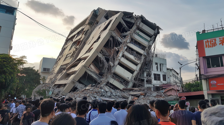 地震后倒塌的房屋遗址场景特写图片