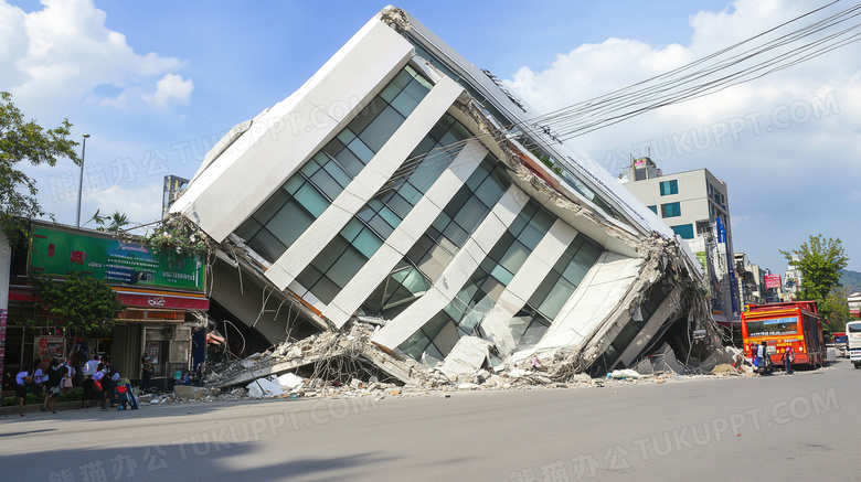 地震后倒塌的房屋遗址场景特写图片