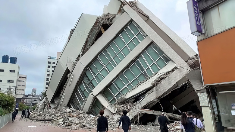 地震后倒塌的房屋遗址场景特写图片