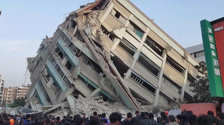 地震后倒塌的房屋遗址场景特写图片