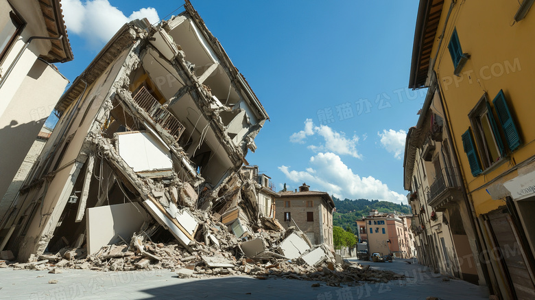 地震后倒塌的房屋遗址场景特写图片