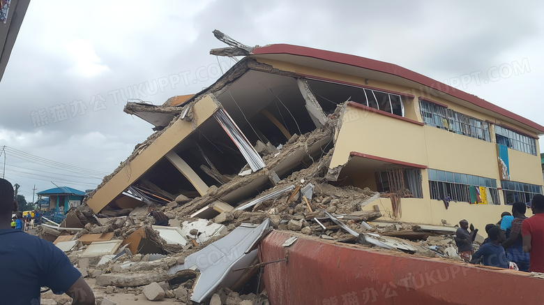 地震后倒塌的房屋遗址场景特写图片