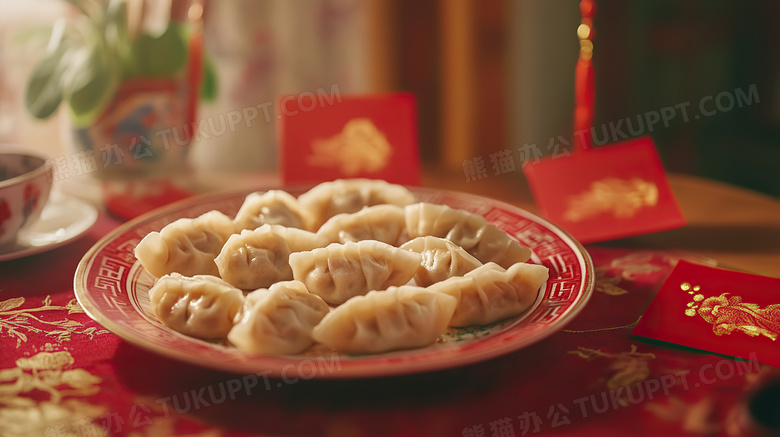 新年放在桌上的一盘饺子图片