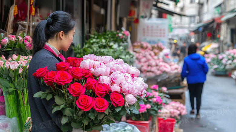 花店挑选购买花朵花卉鲜花的顾客图片