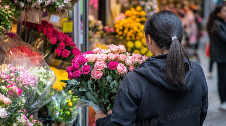 花店挑选购买花朵花卉鲜花的顾客图片