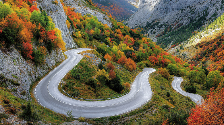 秋天盘山公路风景大自然图片