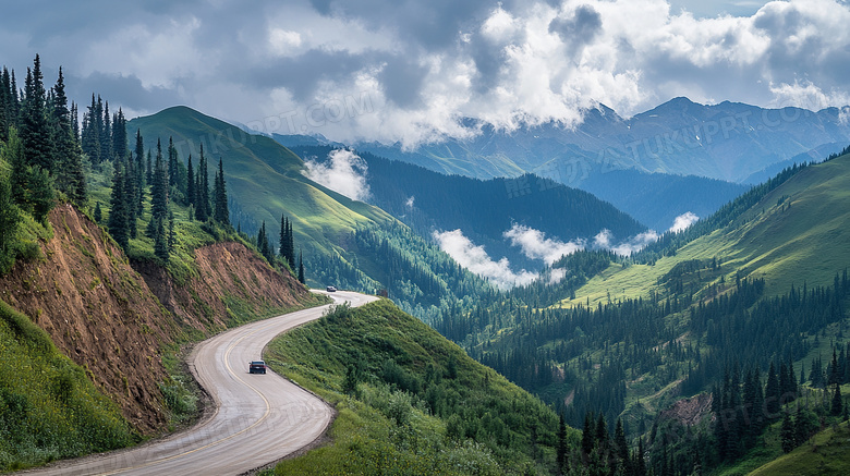 航拍盘山公路风景大自然图片