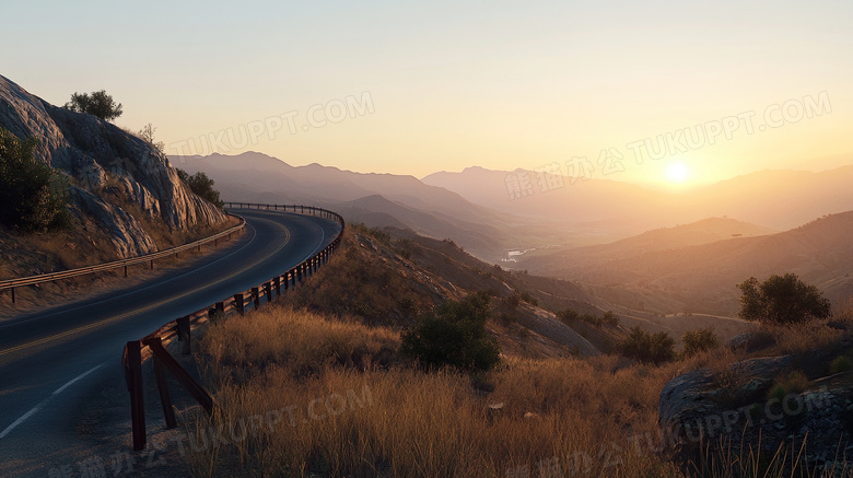 夕阳盘山公路风景大自然图片