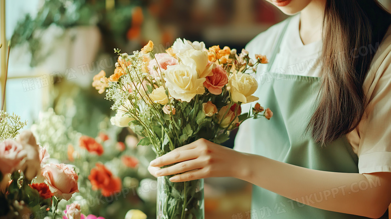 花店里正在插花的人图片