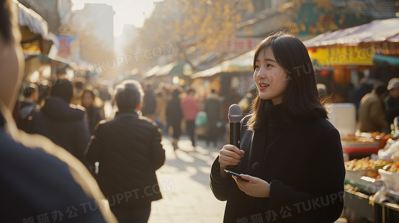 记者街头采访访谈访问女人图片