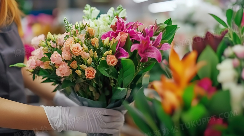 花店员工正在整理鲜花图片