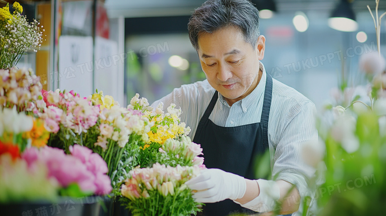 花店员工正在整理鲜花图片