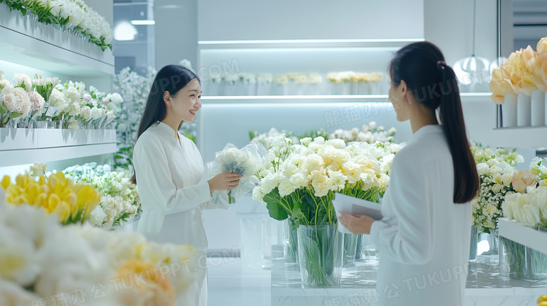 女子在花店买花图片