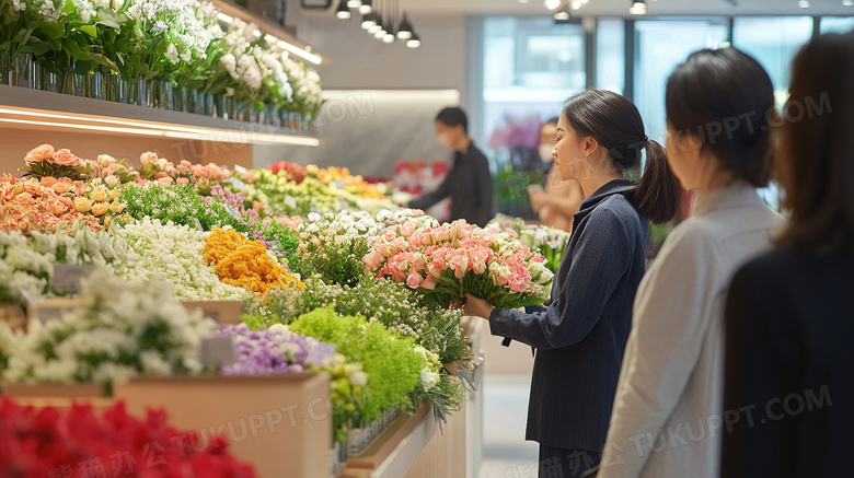 顾客在花店买花图片