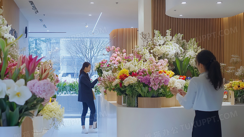 顾客在花店买花图片