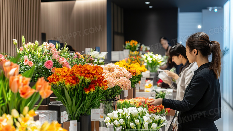 顾客在花店买花图片