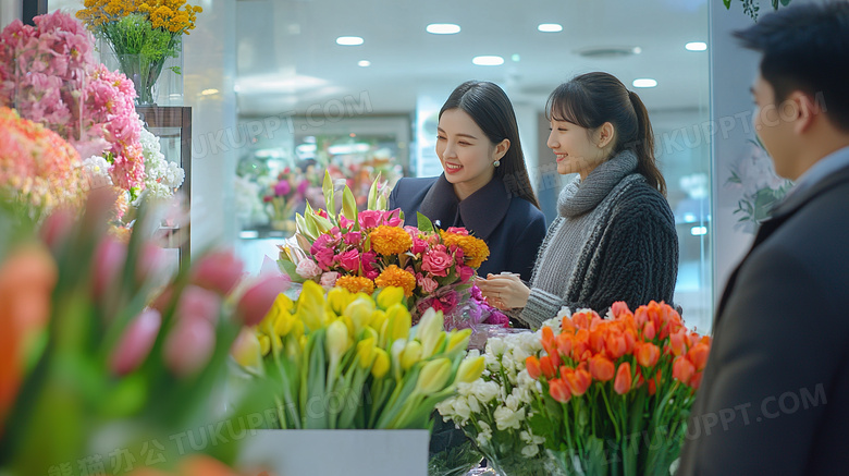 顾客在花店买花图片