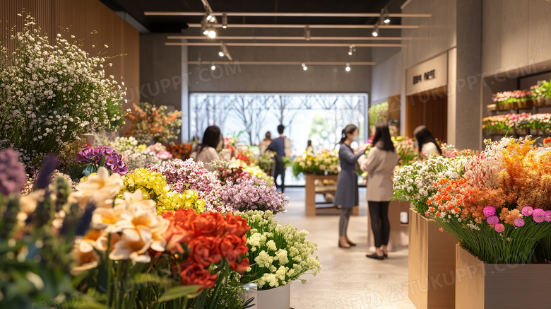 顾客在花店买花图片