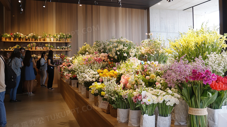 顾客在花店买花图片