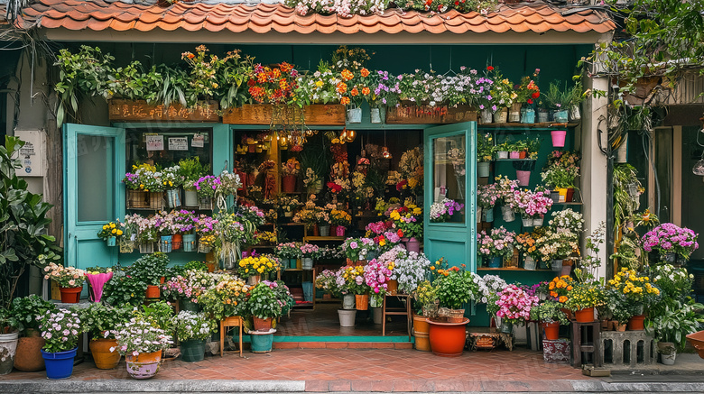 一家摆满绿植花卉的花店图片