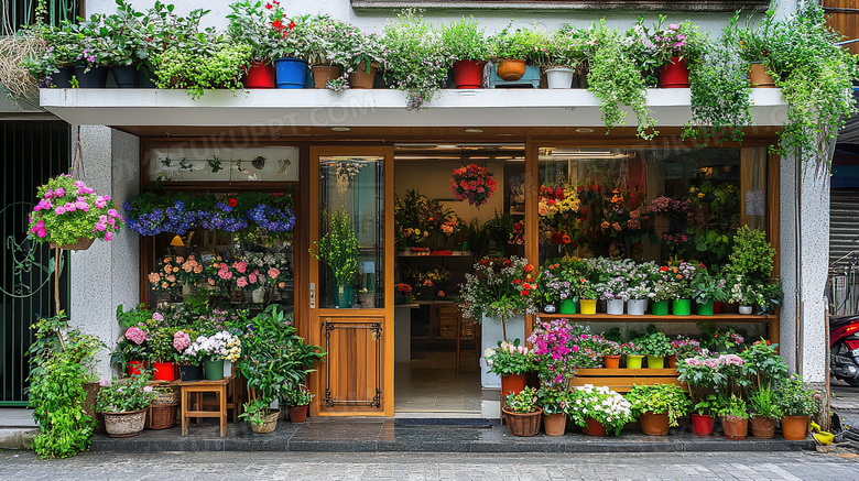 一家摆满绿植花卉的花店图片