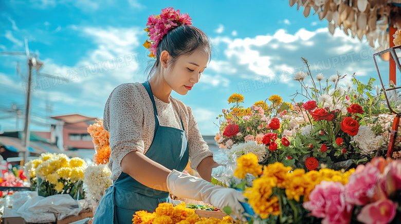 花店老板在整理鲜花花卉图片