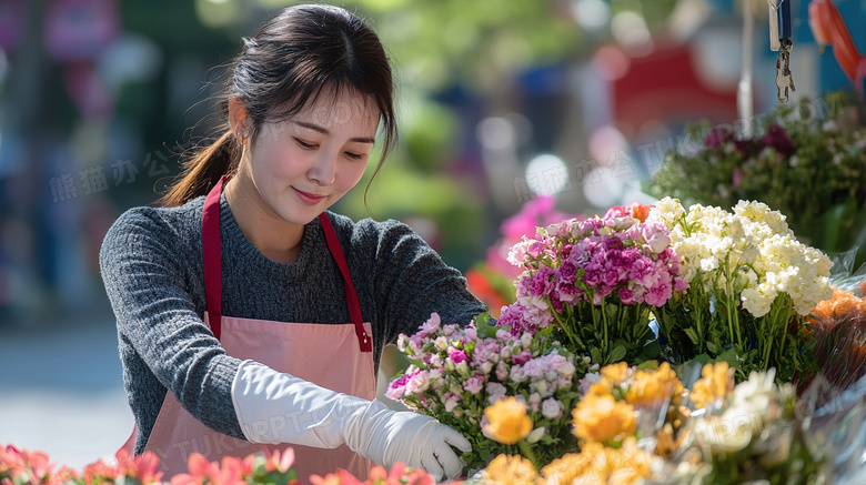 花店老板在整理鲜花花卉图片