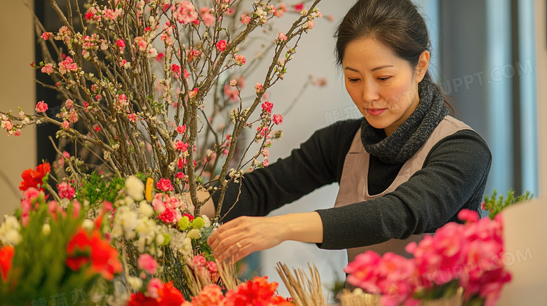 花店老板在整理鲜花花卉图片