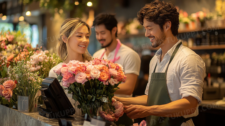 花店店员卖花图片