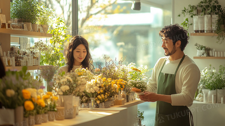 花店店员卖花图片