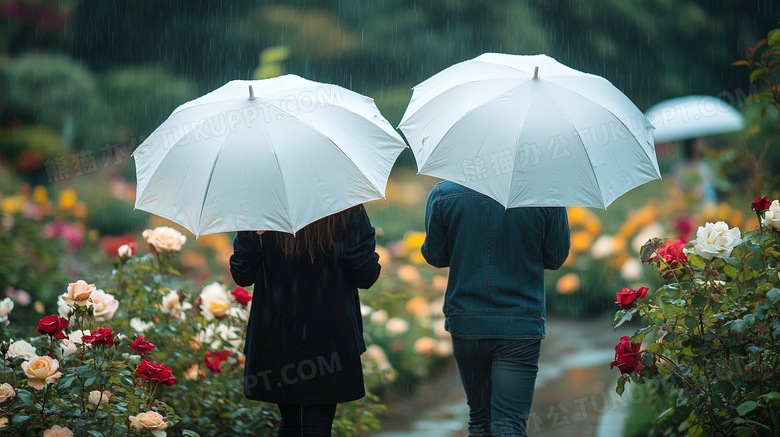 下雨天撑伞的人群图片