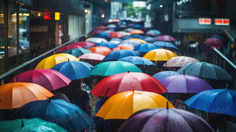 下雨天撑伞的人群图片