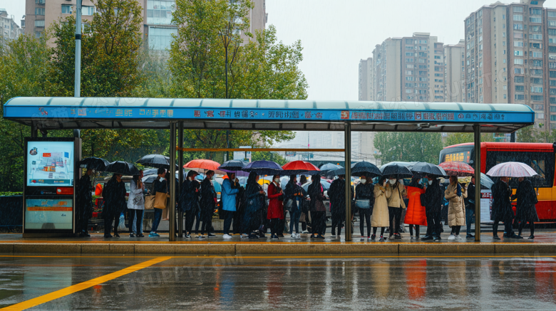 下雨天撑伞的人群图片