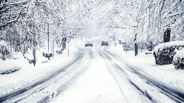 冬天冬季积雪结冰的道路图片