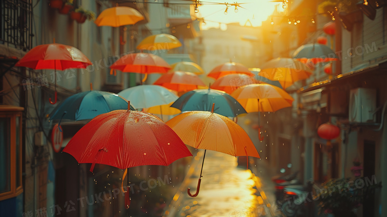 雨天街道上的雨伞