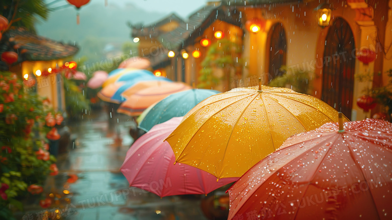 雨天街道上的雨伞