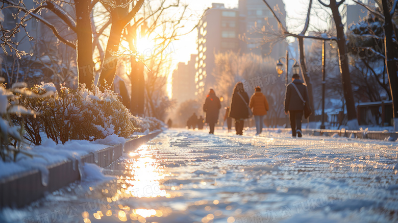 冬天人们脚下的冰雪道路图片