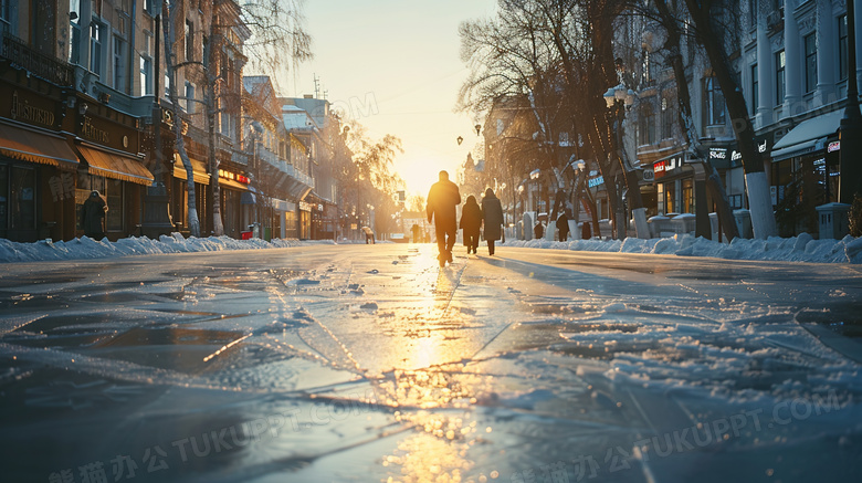 冬天人们脚下的冰雪道路图片