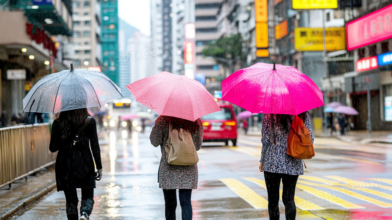 在雨天的街道打伞撑伞图片